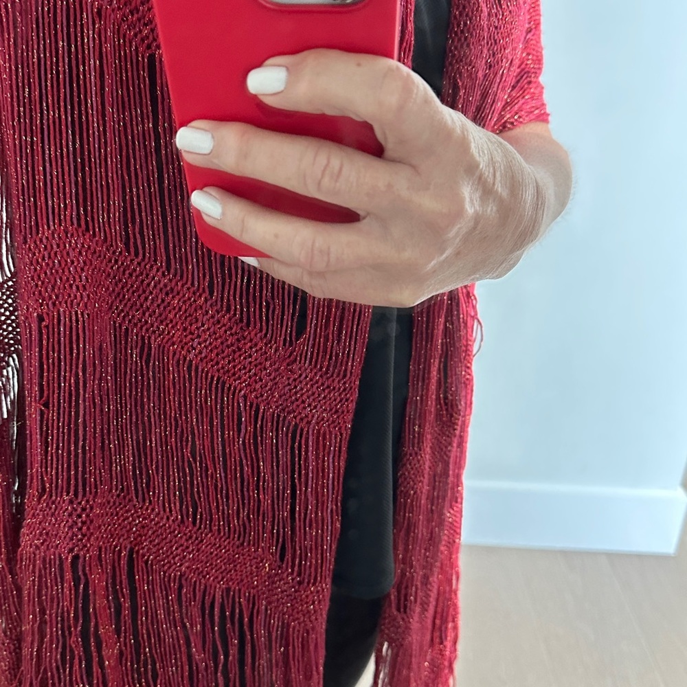 Handmade Gorgeous Knit Red with Gold Shawl - Picture 6 of 8